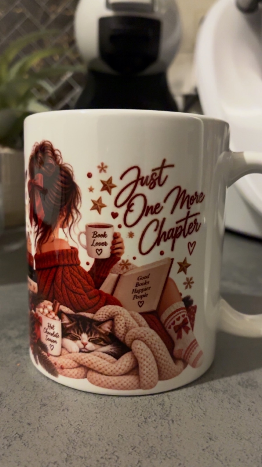 Mug Book Lover automne en céramique illustration Just One More Chapter – sans marque 3