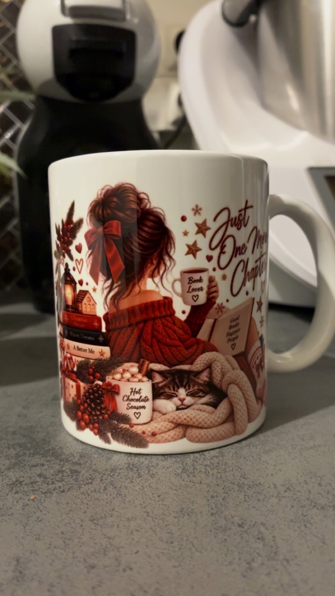 Mug Book Lover automne en céramique illustration Just One More Chapter