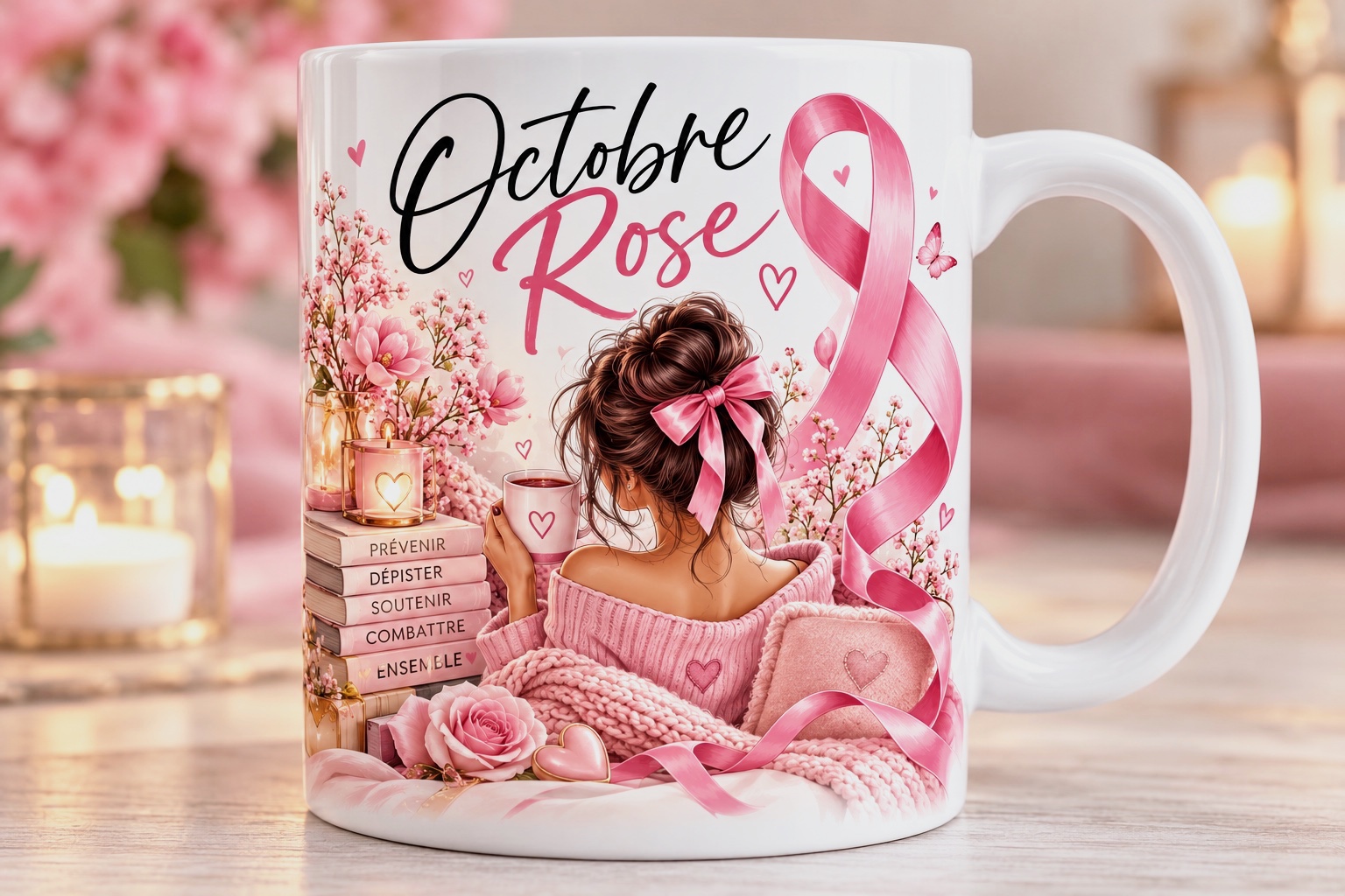 Mug en céramique Octobre Rose personnalisé idée cadeau