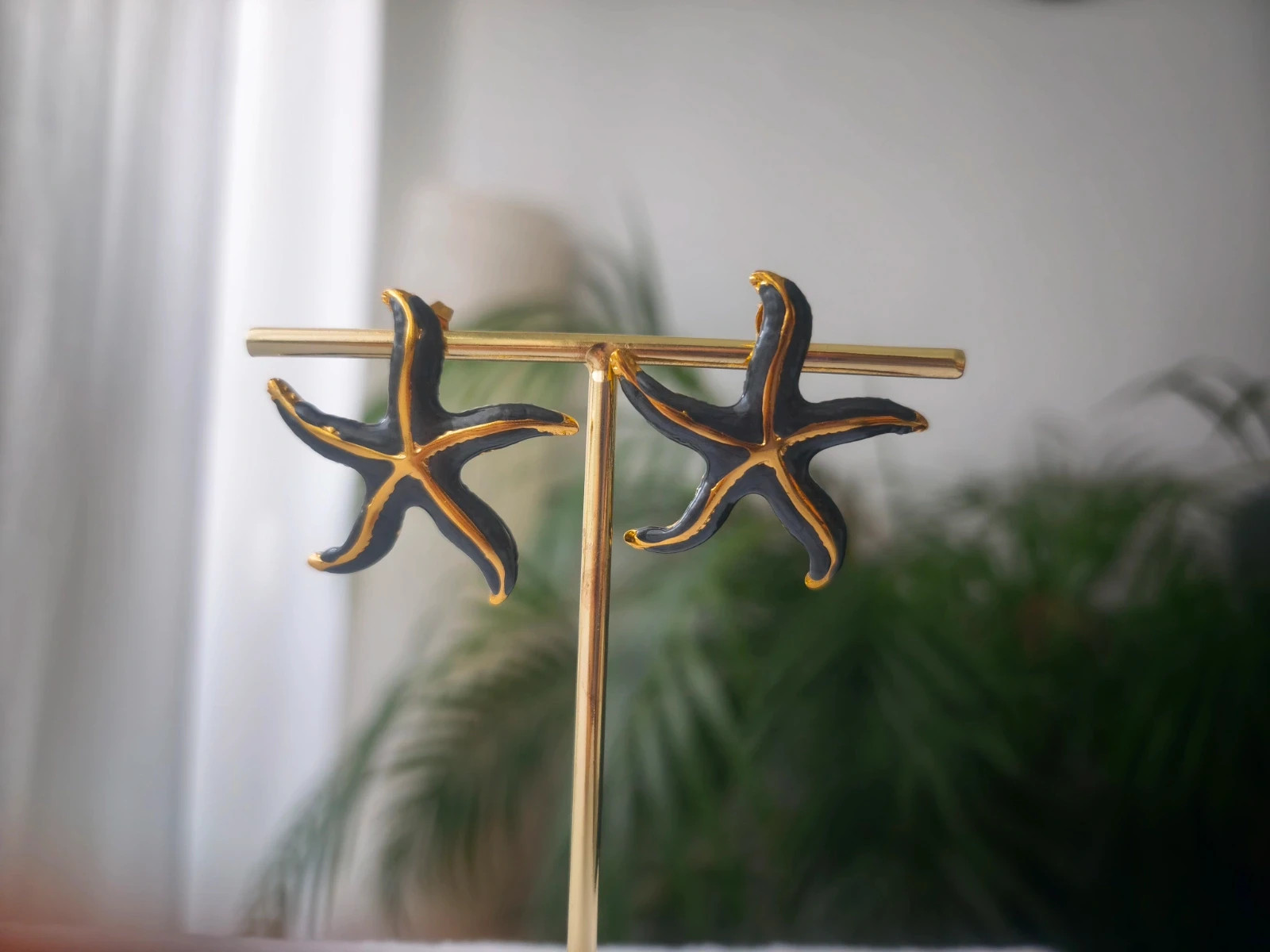 Pendientes estrella de mar dorados y negro. Acero inoxidable 🌊⭐ 3