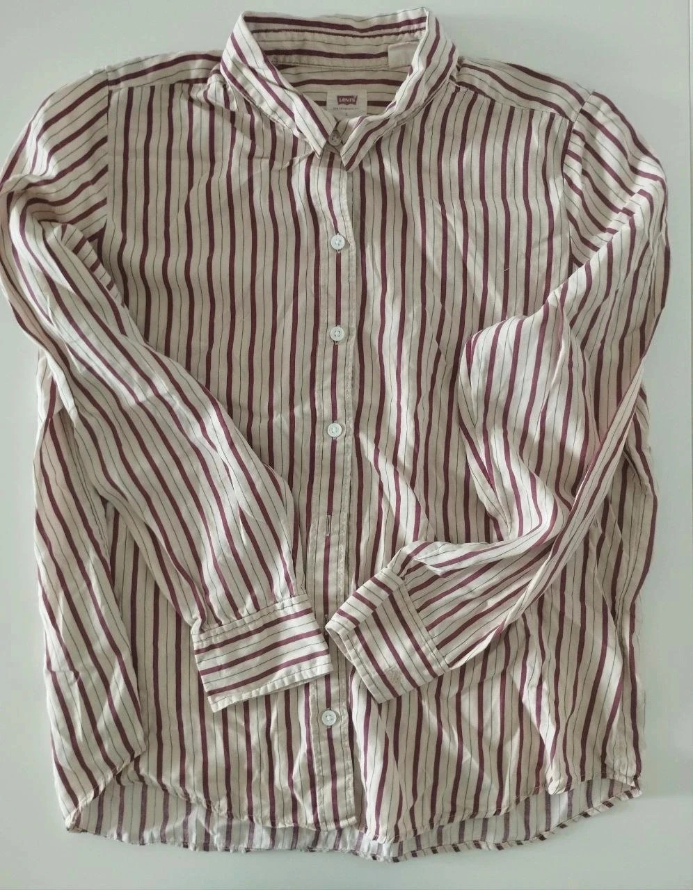 👔 Camisa Clásica de Rayas Levi's - Beige y Granate - Talla L. Colección Harlie Boyfriend shirt – Levi's – taille L / 40 / 12 2