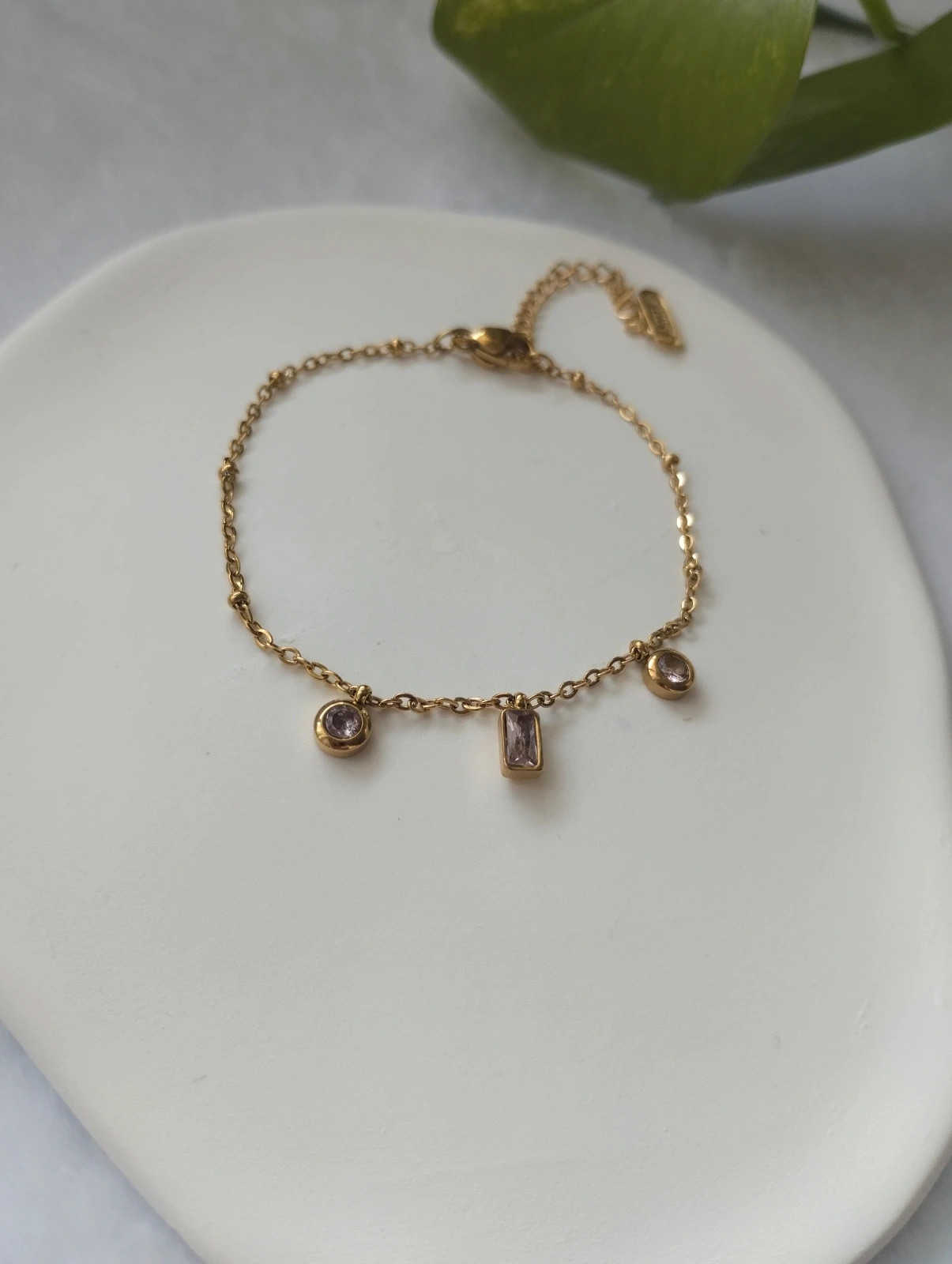 Pulsera dorada con piedras, acero inoxidable 4