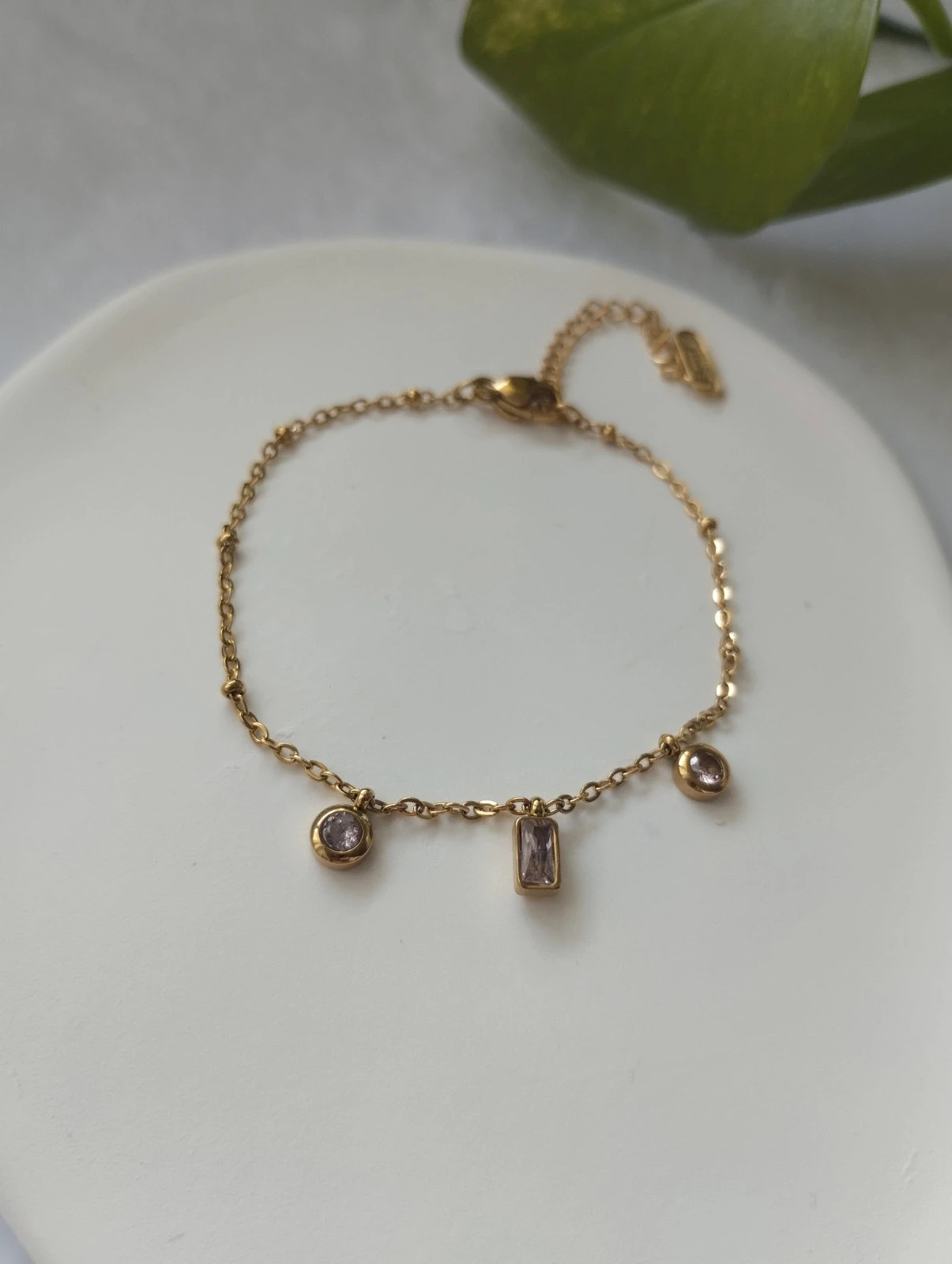 Pulsera dorada con piedras, acero inoxidable 2