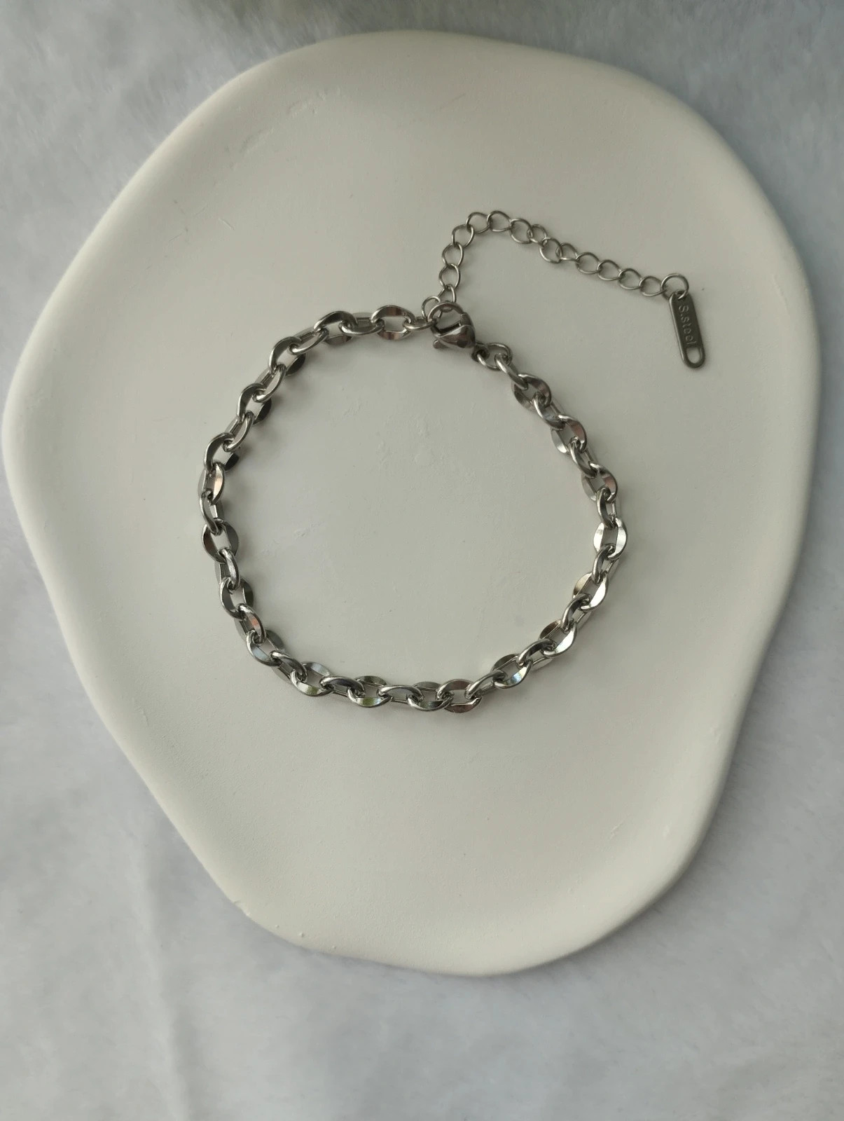 Pulsera eslabones plateada, acero inoxidable 3