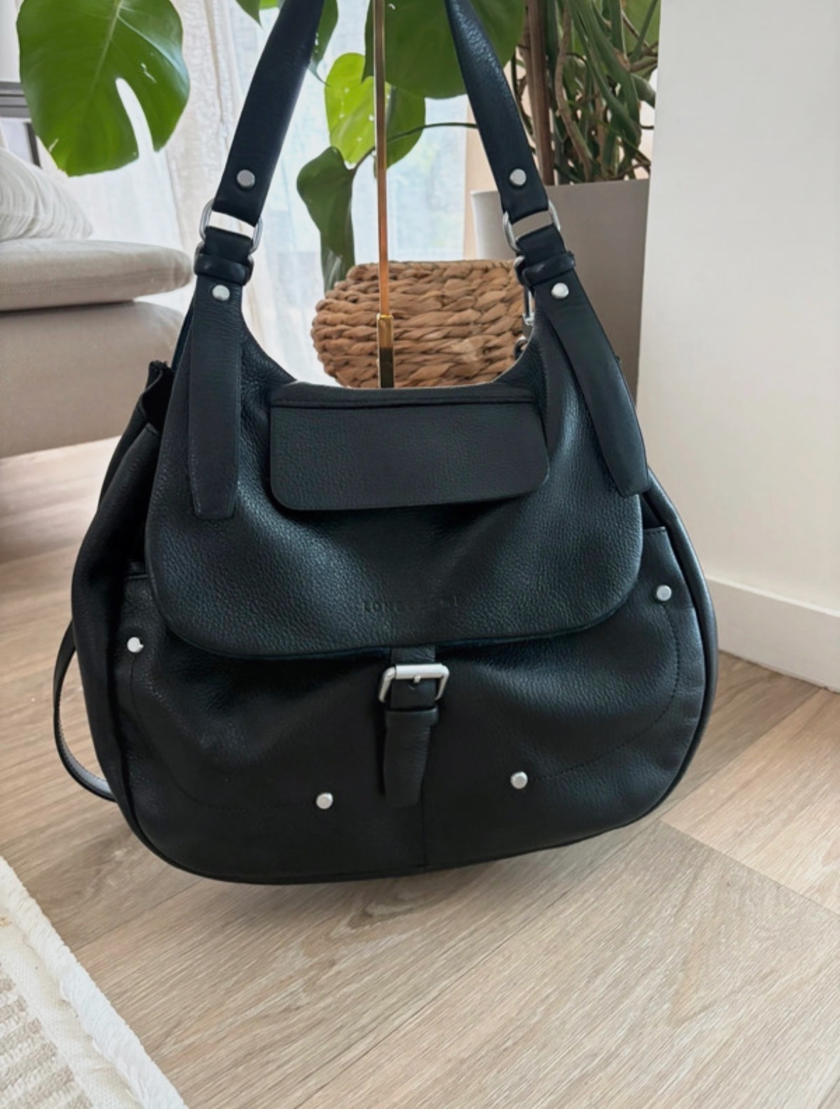 Sac porté épaule Longchamp en cuir noir
