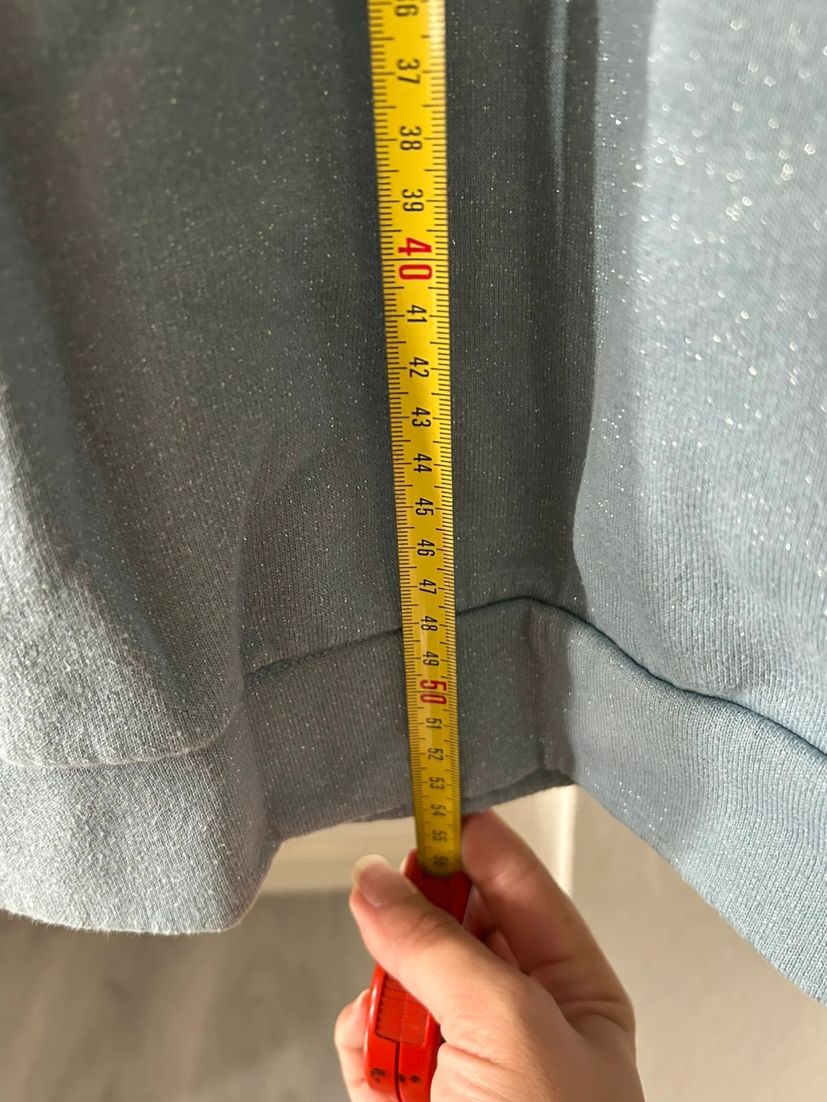 Sweat bleu clair et argenté – Fait Main – taille XS / 34 / 6 4