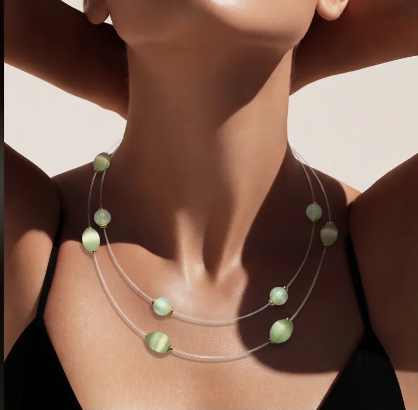 Parure de bijoux vert clair en perles – Fait mains 2