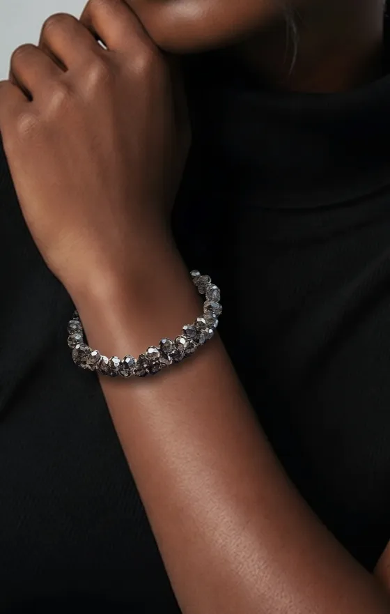 Parure de bijoux perles grises métallisées – Fait main 3