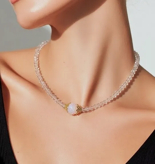 Parure de bijoux perles roses et dorées – Fait main – taille Taille unique 3