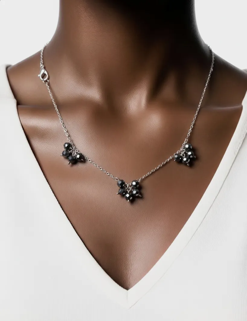 Parure de bijoux perles grises métallisées – Fait main 2