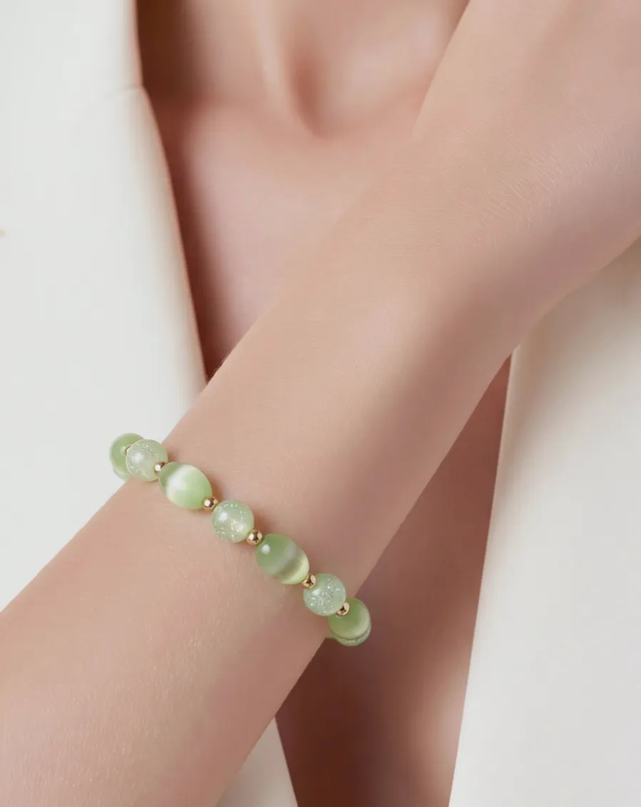 Parure de bijoux vert clair en perles – Fait mains 3