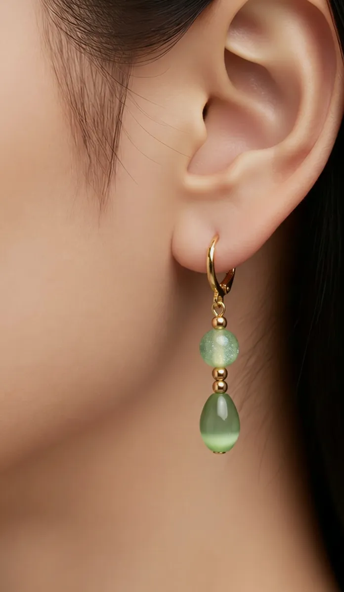 Parure de bijoux vert clair en perles – Fait mains 4