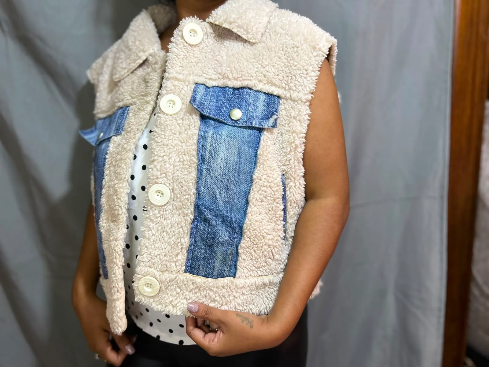 Giubbotto in shearling e denim vintage 2