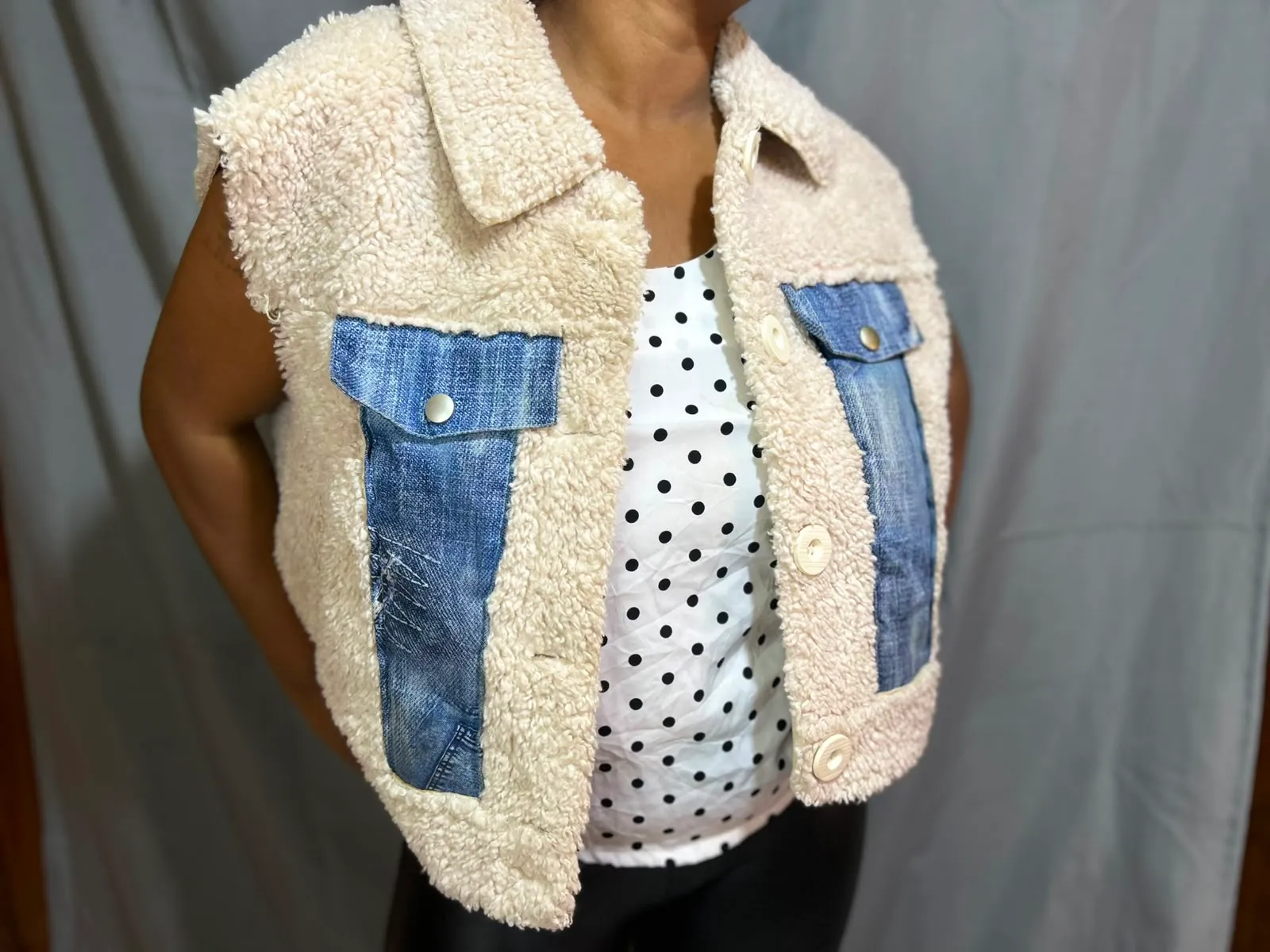 Giubbotto in shearling e denim vintage