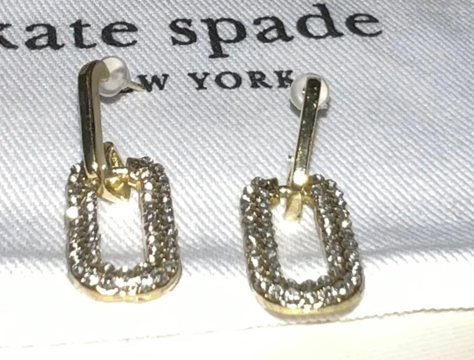 Boucles d'oreilles chaînettes strass doré 3