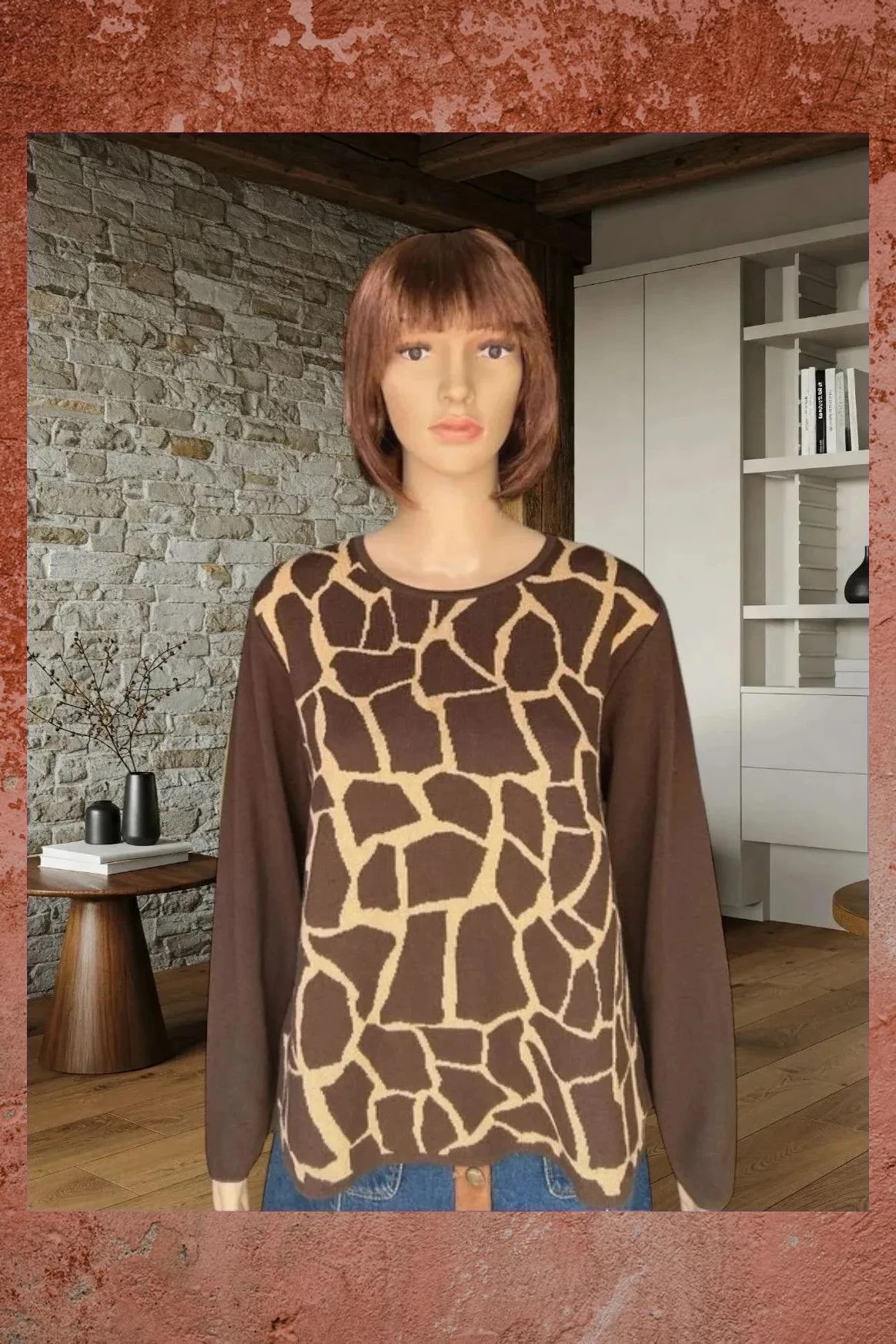 Jersey de lana animal print dos tonos de marrón talla 56 – taille Autre