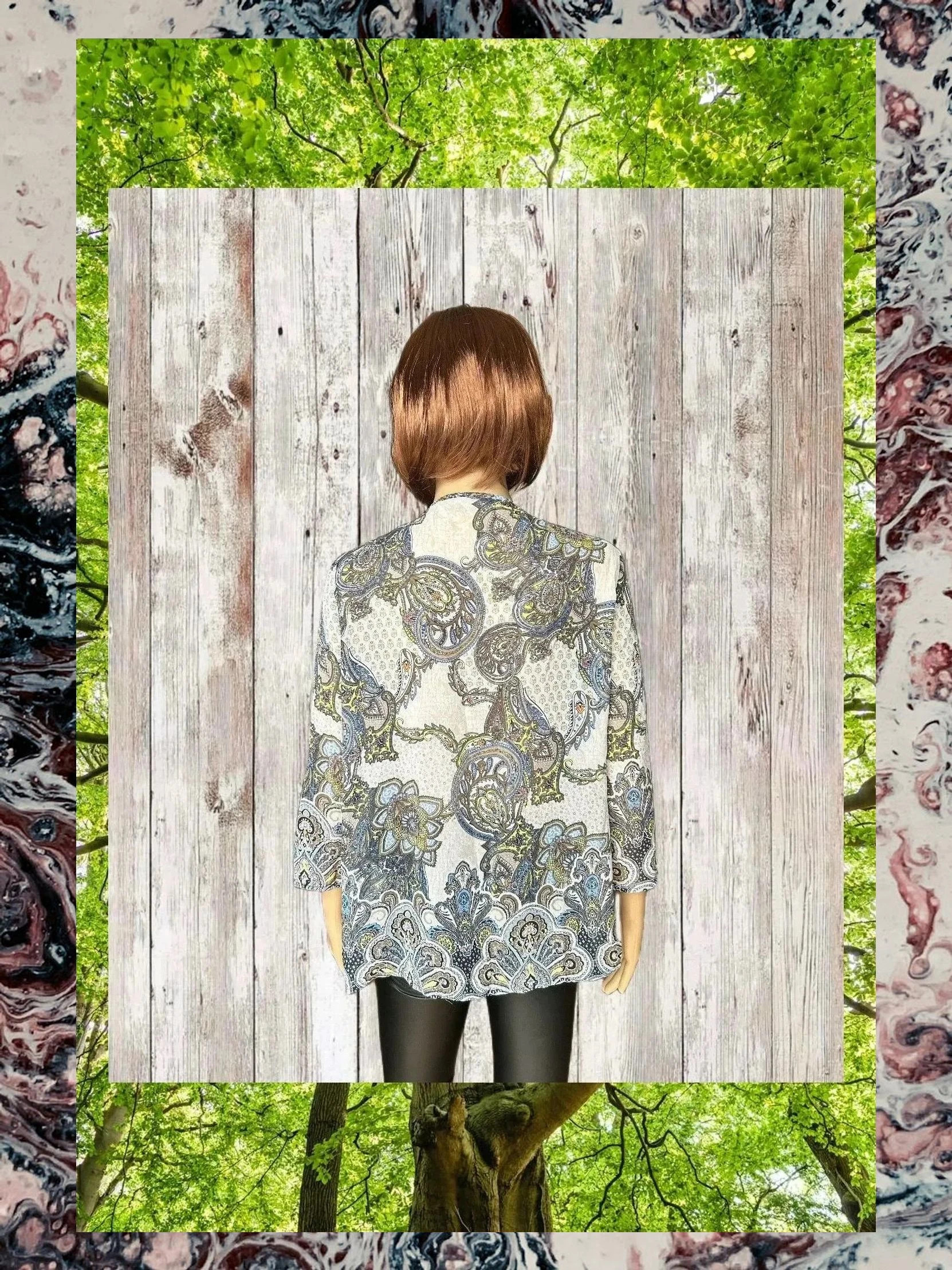 Blusa estampada floral tonos azules, grises y verdes talla 38 – Canda – taille M / 38 / 10 3