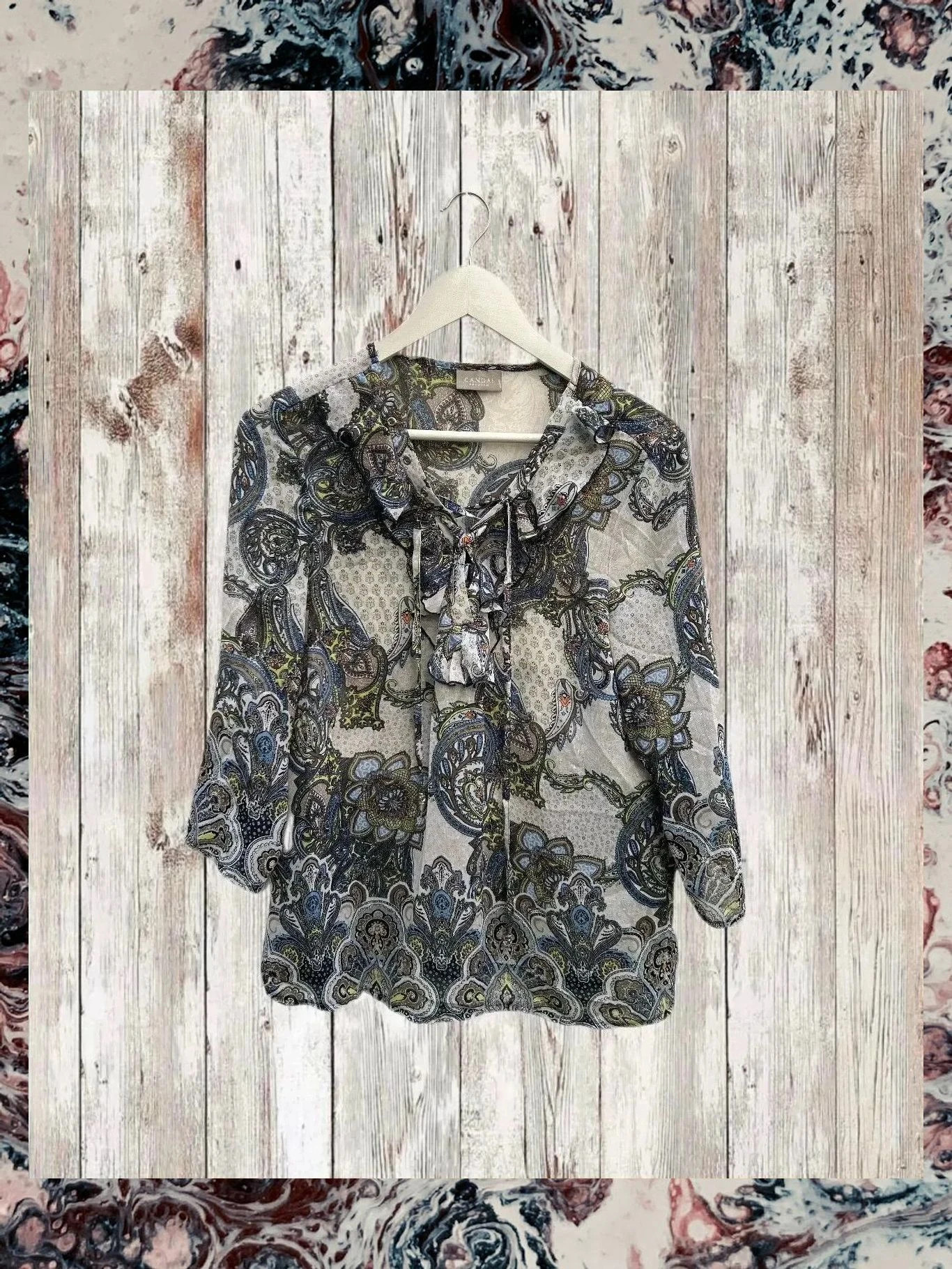 Blusa estampada floral tonos azules, grises y verdes talla 38 – Canda – taille M / 38 / 10 4
