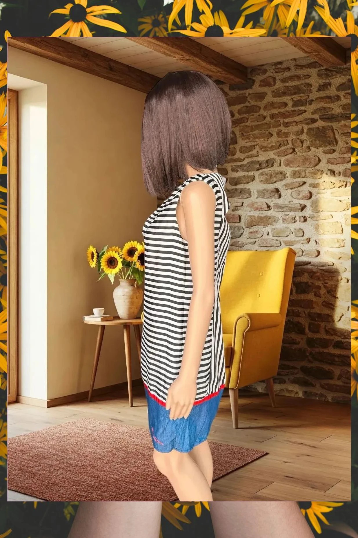 Vestido de rayas amarillo limón y denim Talla S – AmarilloLimon – taille S / 36 / 8 2
