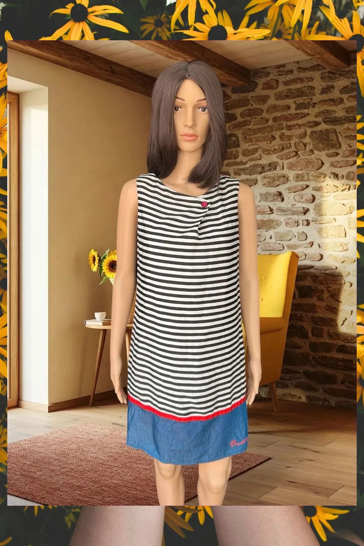 Vestido de rayas amarillo limón y denim Talla S