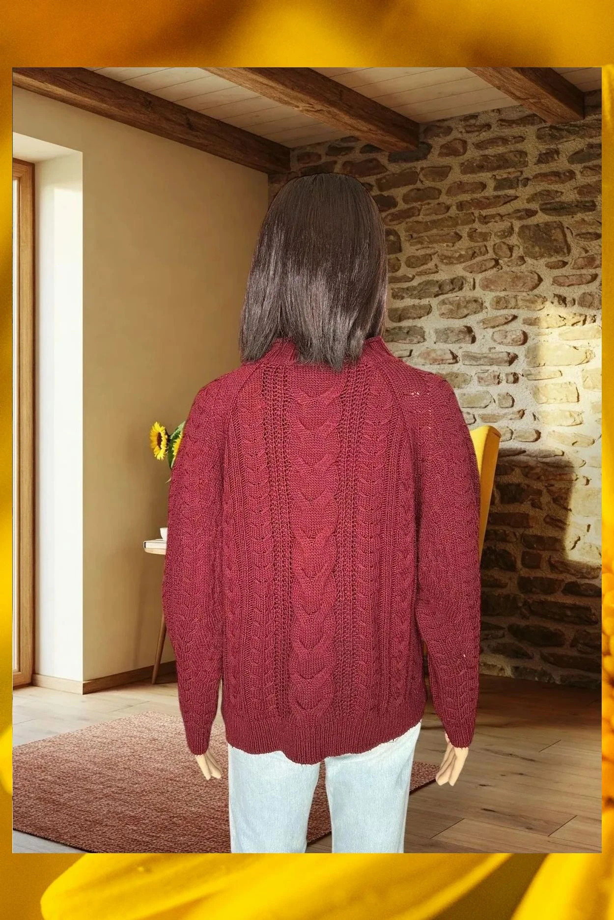 Jersey de punto trenzado Mango burdeos Talla M – Mango – taille M / 38 / 10 3