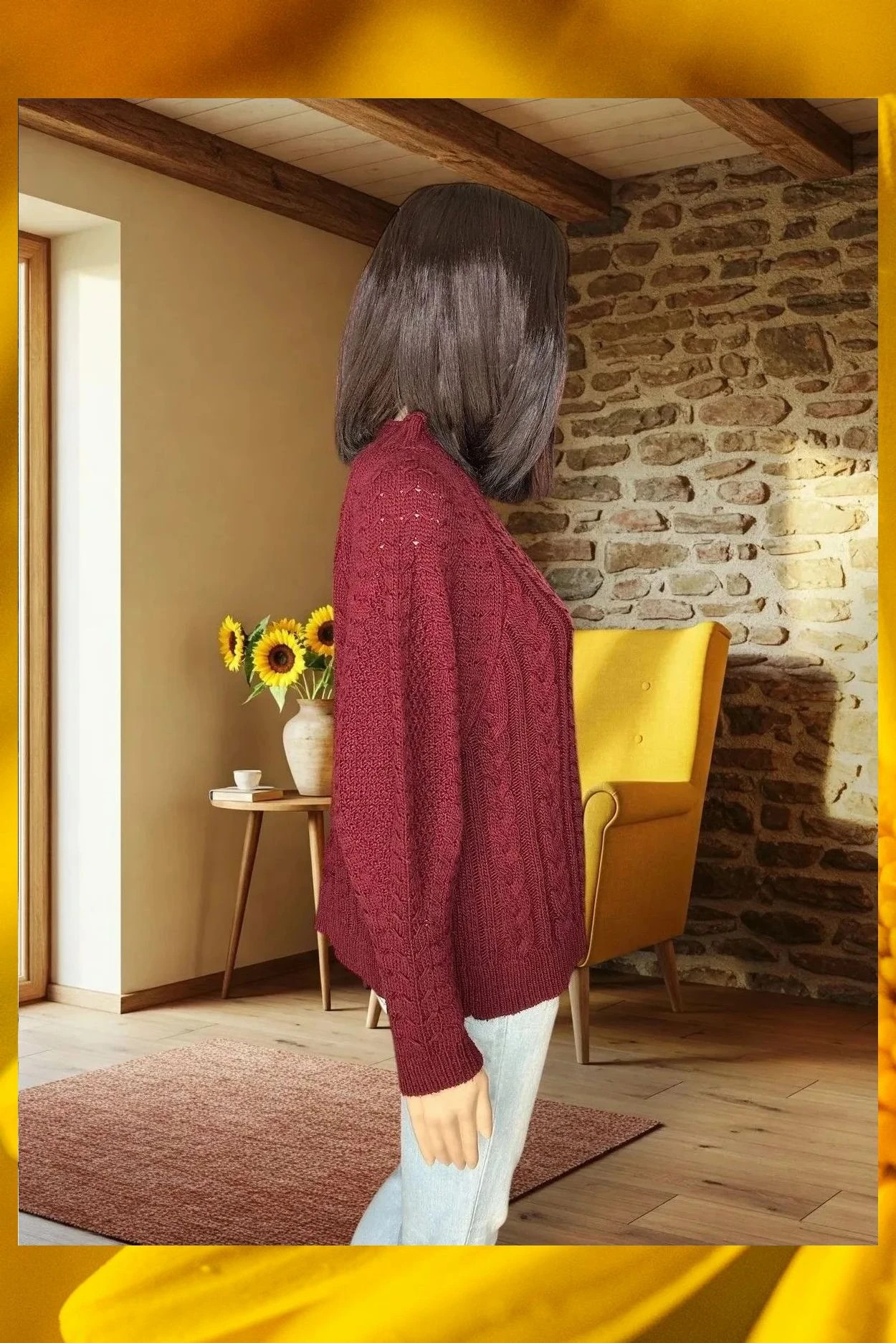 Jersey de punto trenzado Mango burdeos Talla M – Mango – taille M / 38 / 10 4
