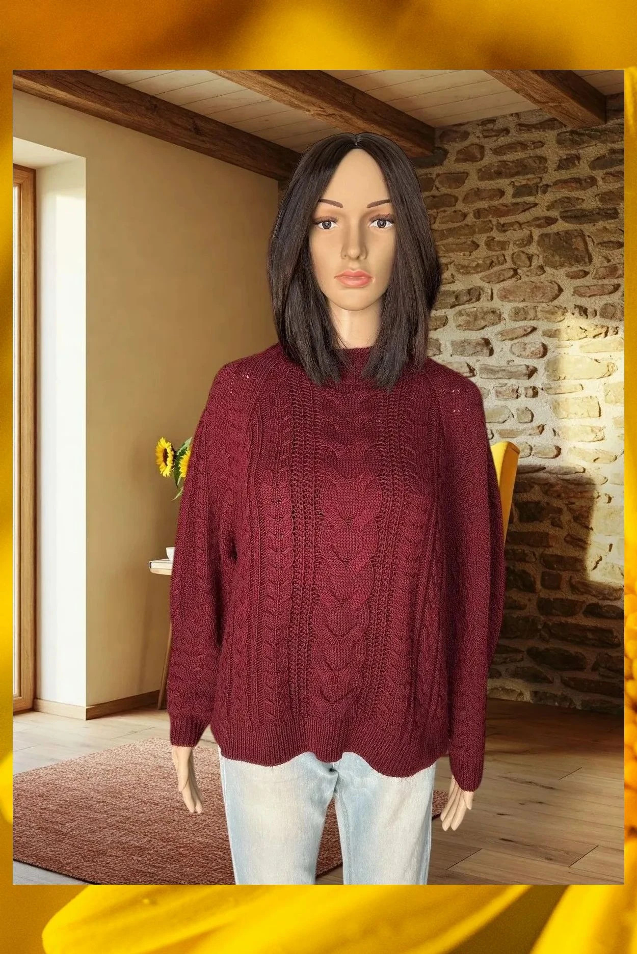 Jersey de punto trenzado Mango burdeos Talla M – Mango – taille M / 38 / 10