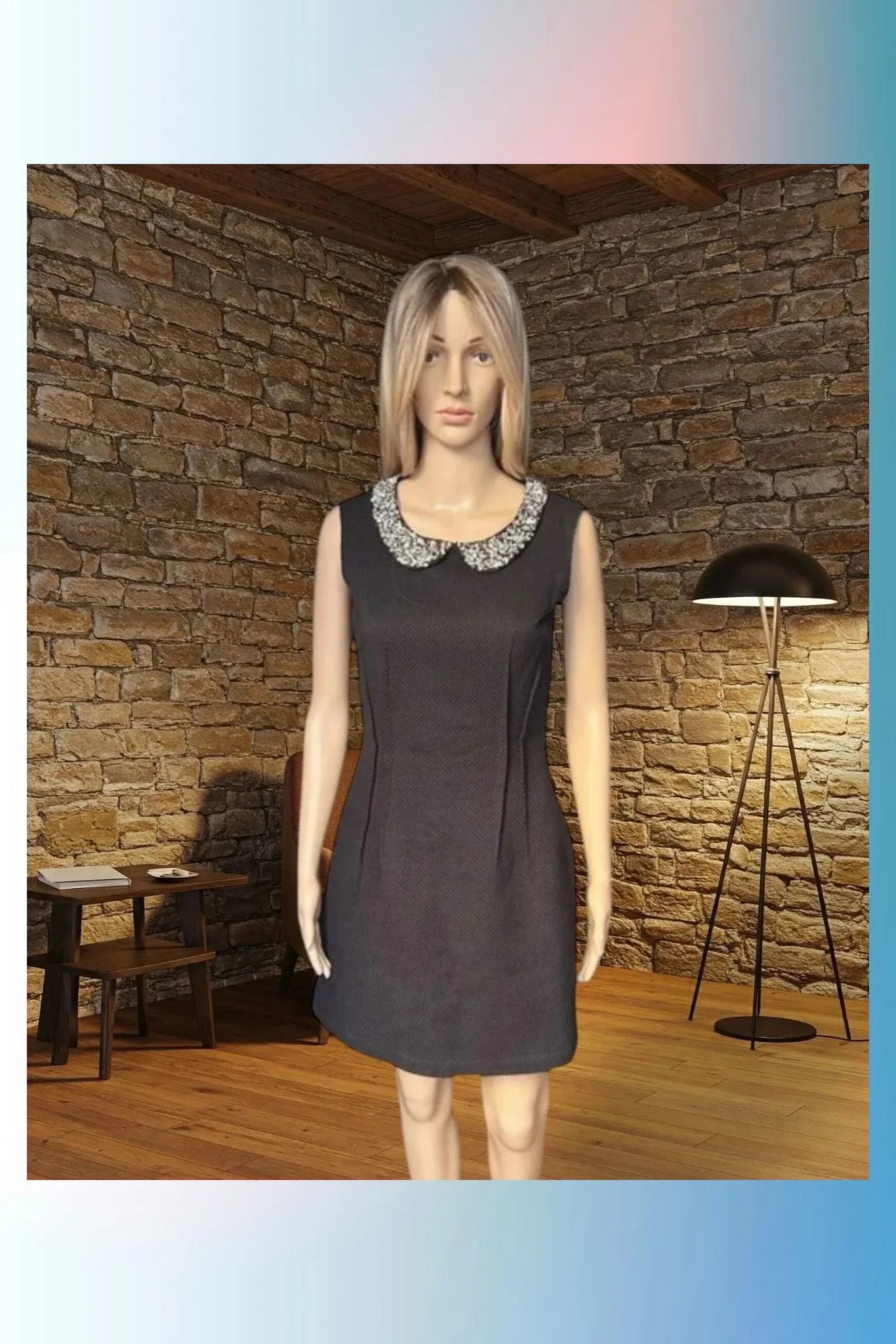 Vestido Niza negro con cuello joya - Talla 38