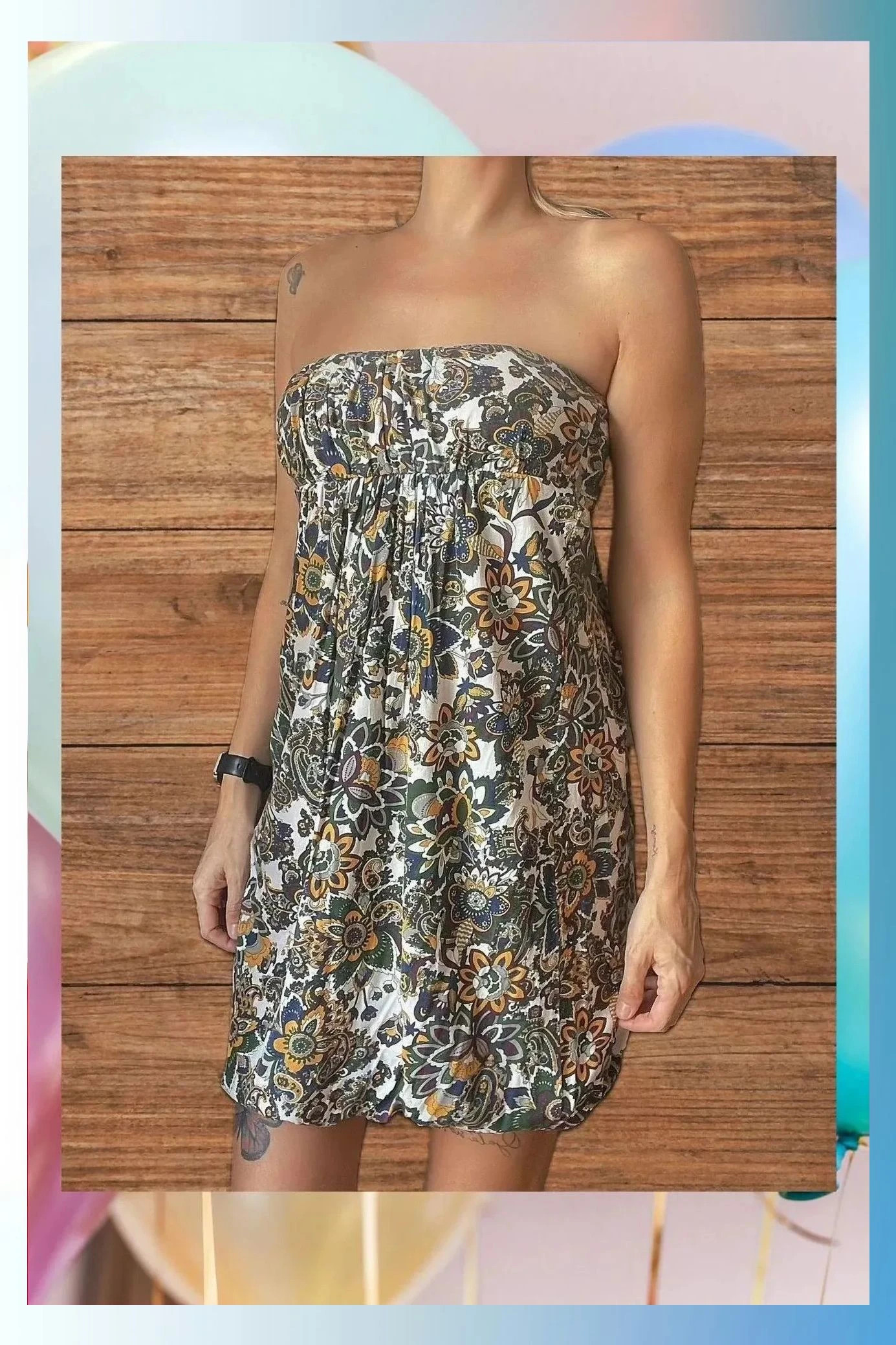 Vestido bombacho palabra de honor floral de Bershka talla L – Bershka – taille L / 40 / 12 5