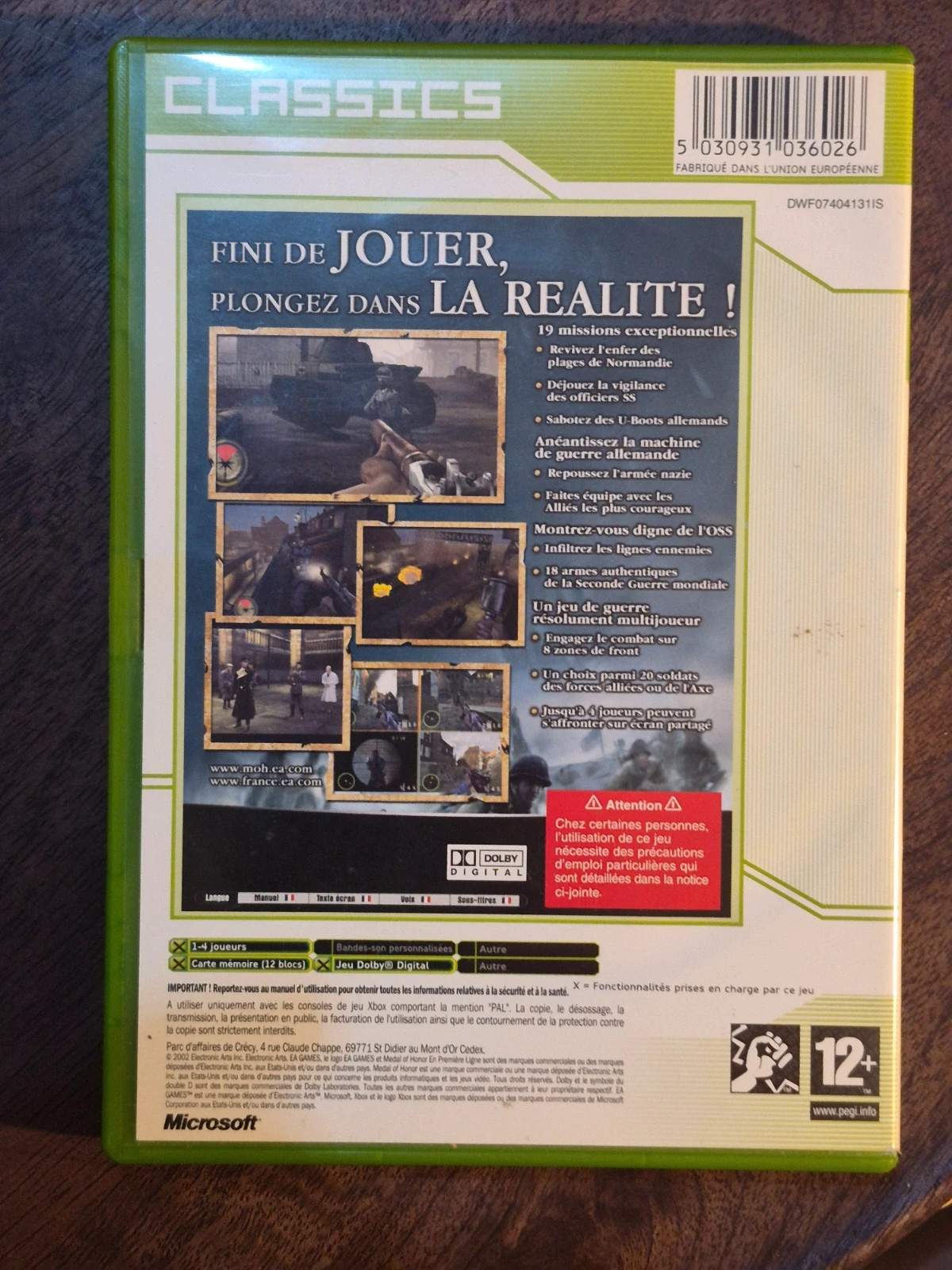 Jeu Xbox Originale - Medal of Honor En Première Ligne - Complet FR 2