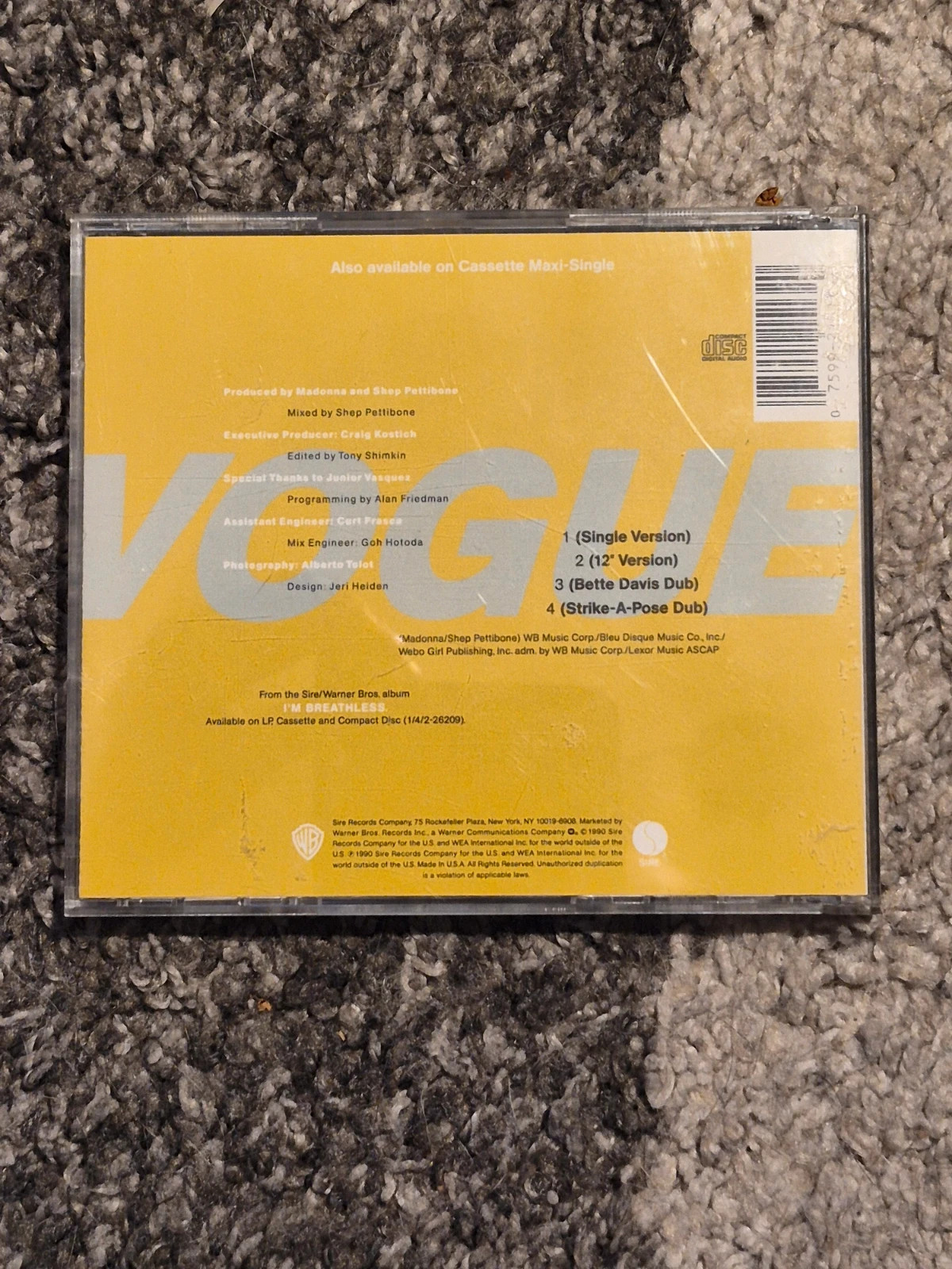 CD Maxi-Single Madonna - Vogue (1990) - Pressage US Original 2