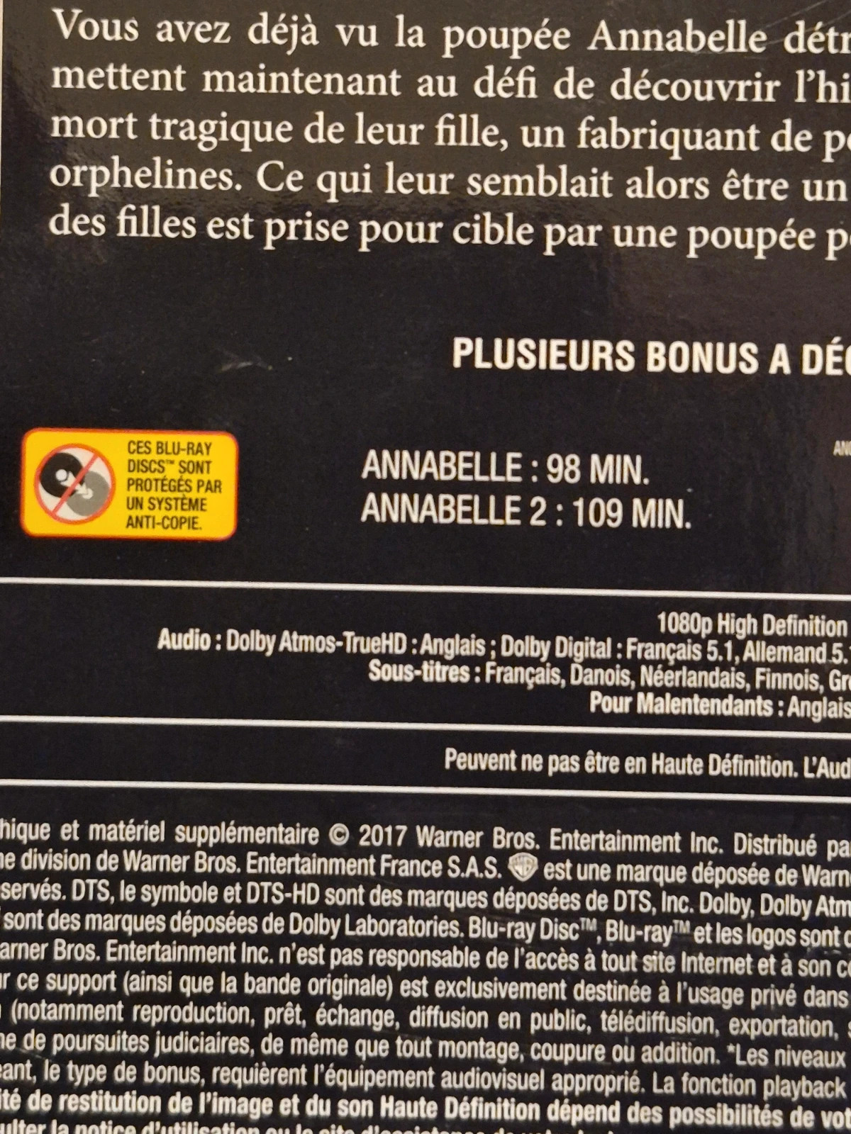 Coffret Blu-ray Annabelle 1 & 2 (2 Boîtiers + Fourreau 3