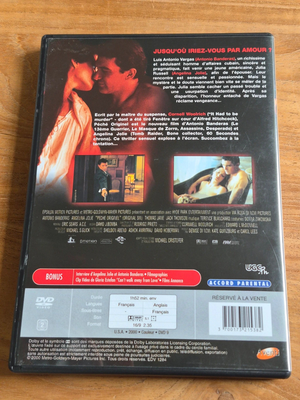 DVD Péché Originel - Antonio Banderas & Angelina Jolie 2