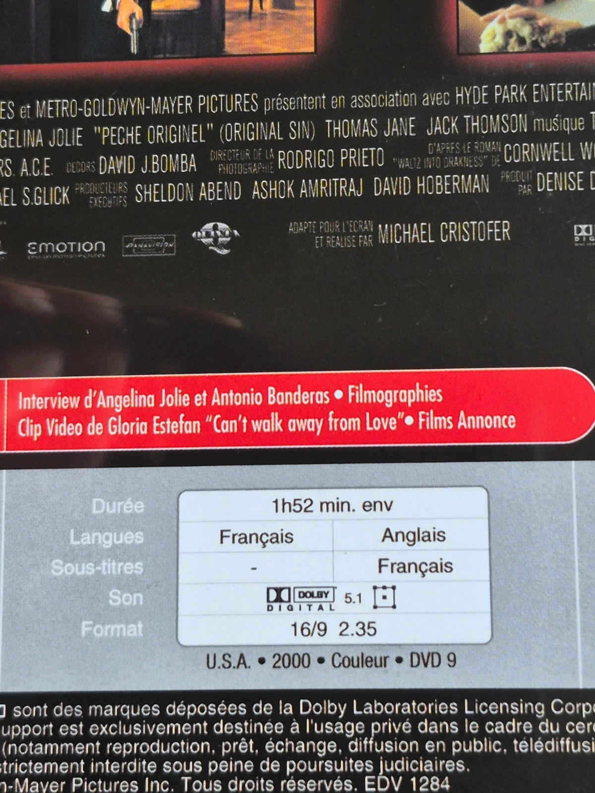 DVD Péché Originel - Antonio Banderas & Angelina Jolie 3