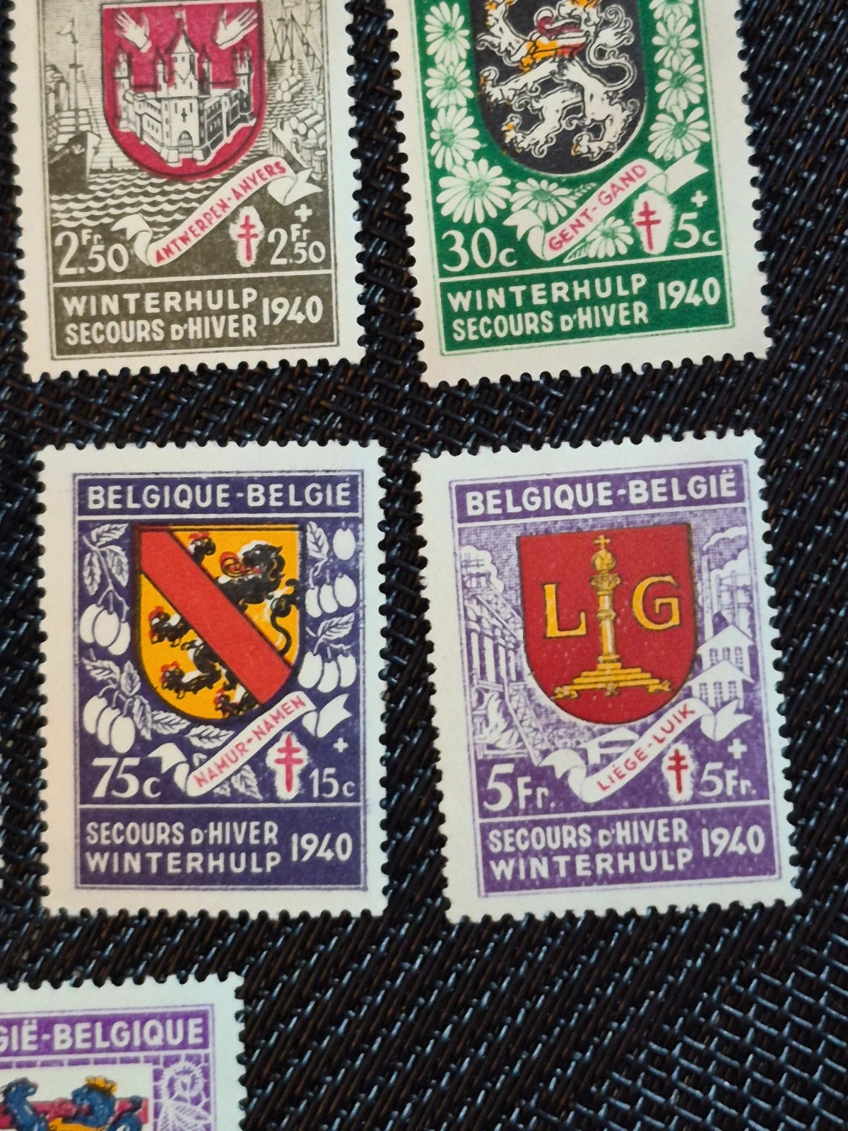 Série complète timbres belges Winterhulp Secours d'Hiver 1940 9 villes WWII 5
