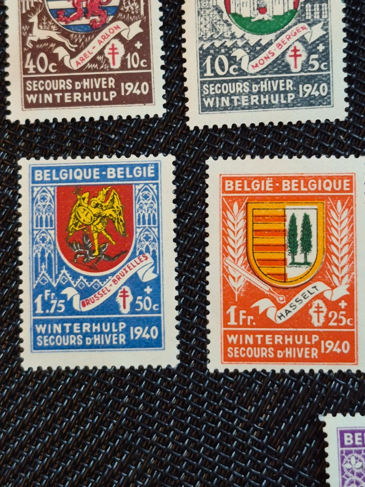 Série complète timbres belges Winterhulp Secours d'Hiver 1940 9 villes WWII 3