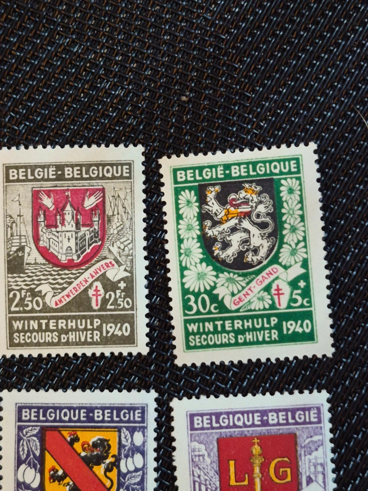 Série complète timbres belges Winterhulp Secours d'Hiver 1940 9 villes WWII 4