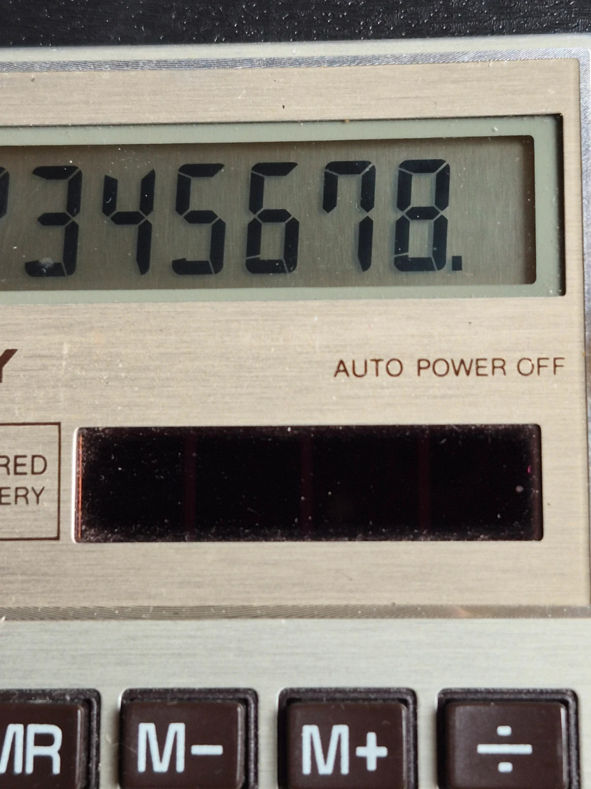 Calculatrice vintage Tandy EC-444 solaire/batterie + étui d'origine années 80 – TANDY 3