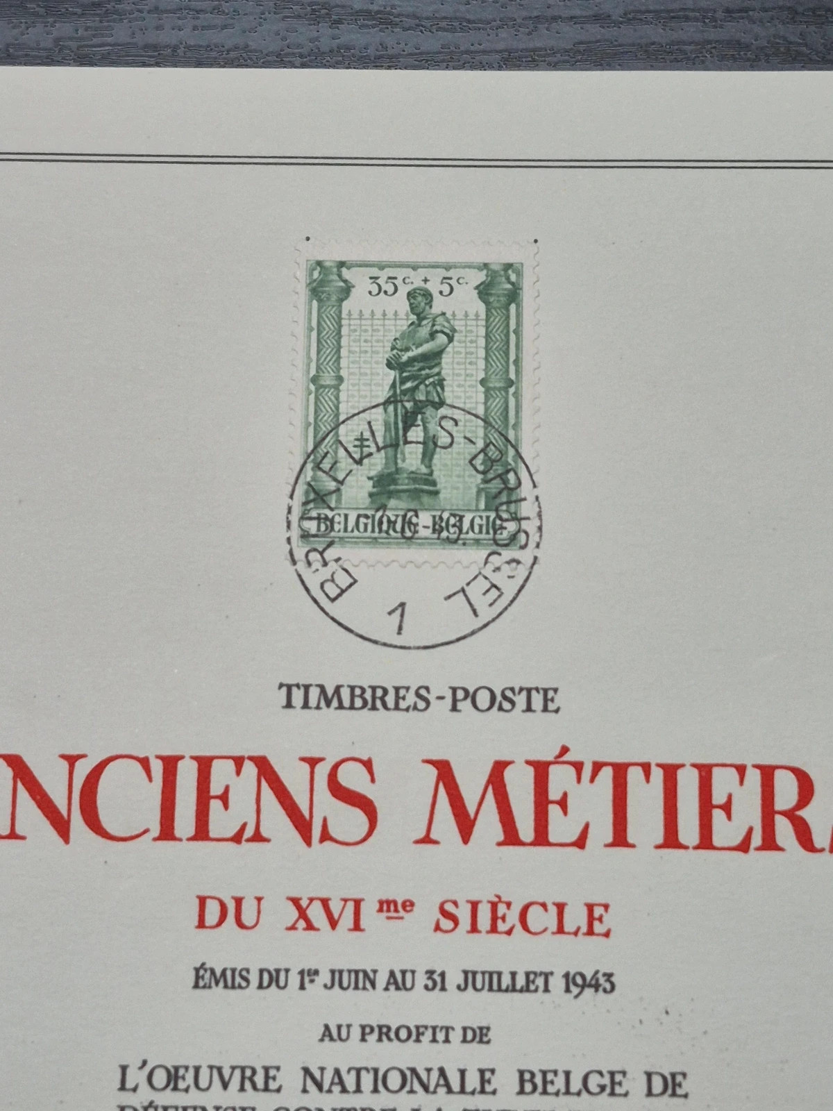 Feuillet Timbres Belgique 1943 - Anciens Métiers - Oblitéré 1er Jour 3