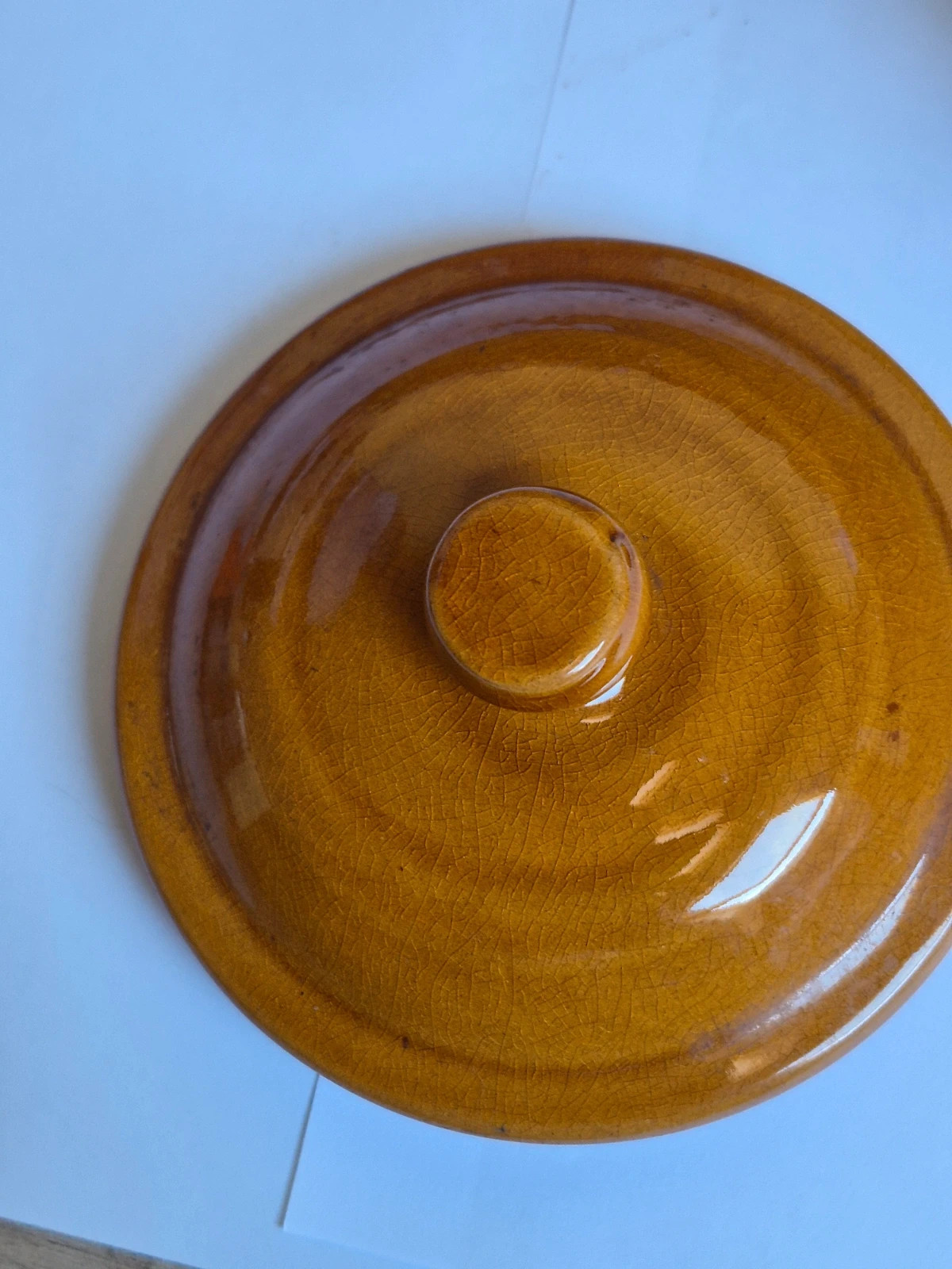 Mini cocotte grès ancienne jaune ocre individuelle couvercle vintage 5