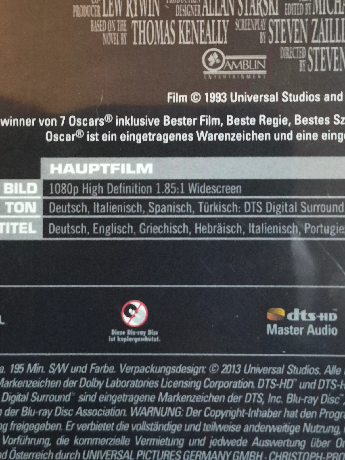 Blu-ray schindlers liste 3