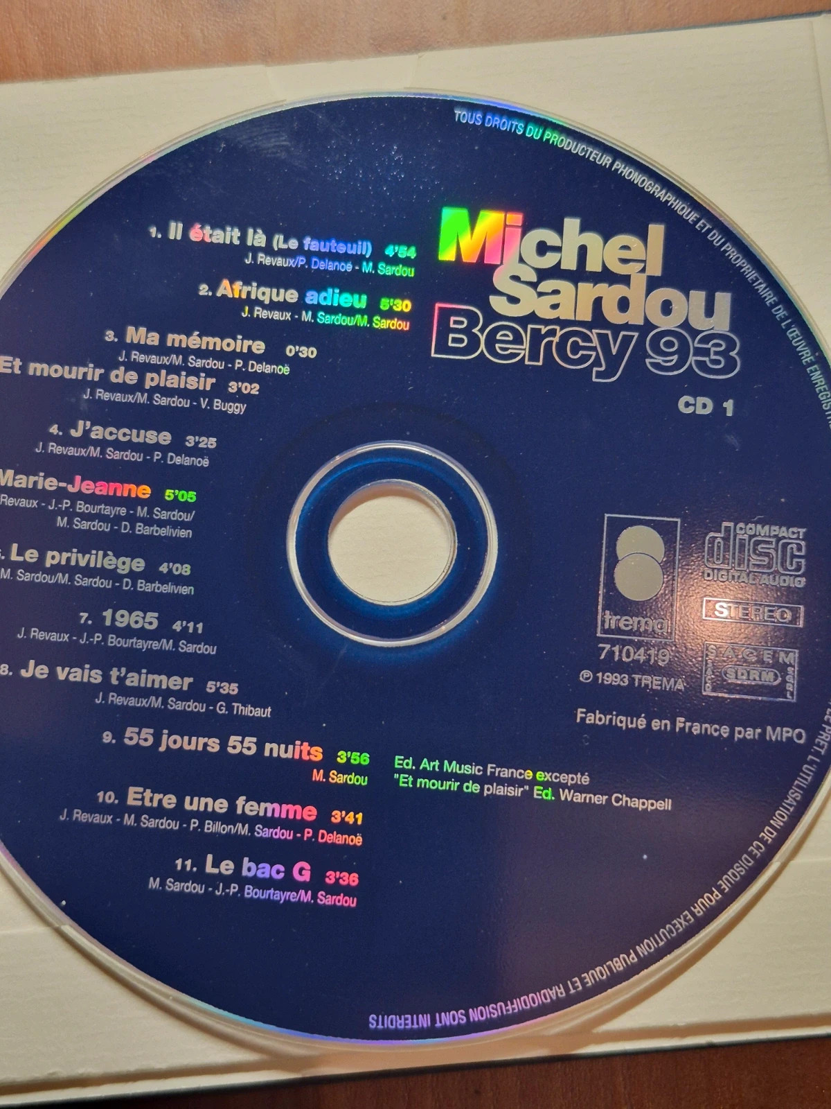 Coffret cd audio Michel Sardou Bercy 93 4