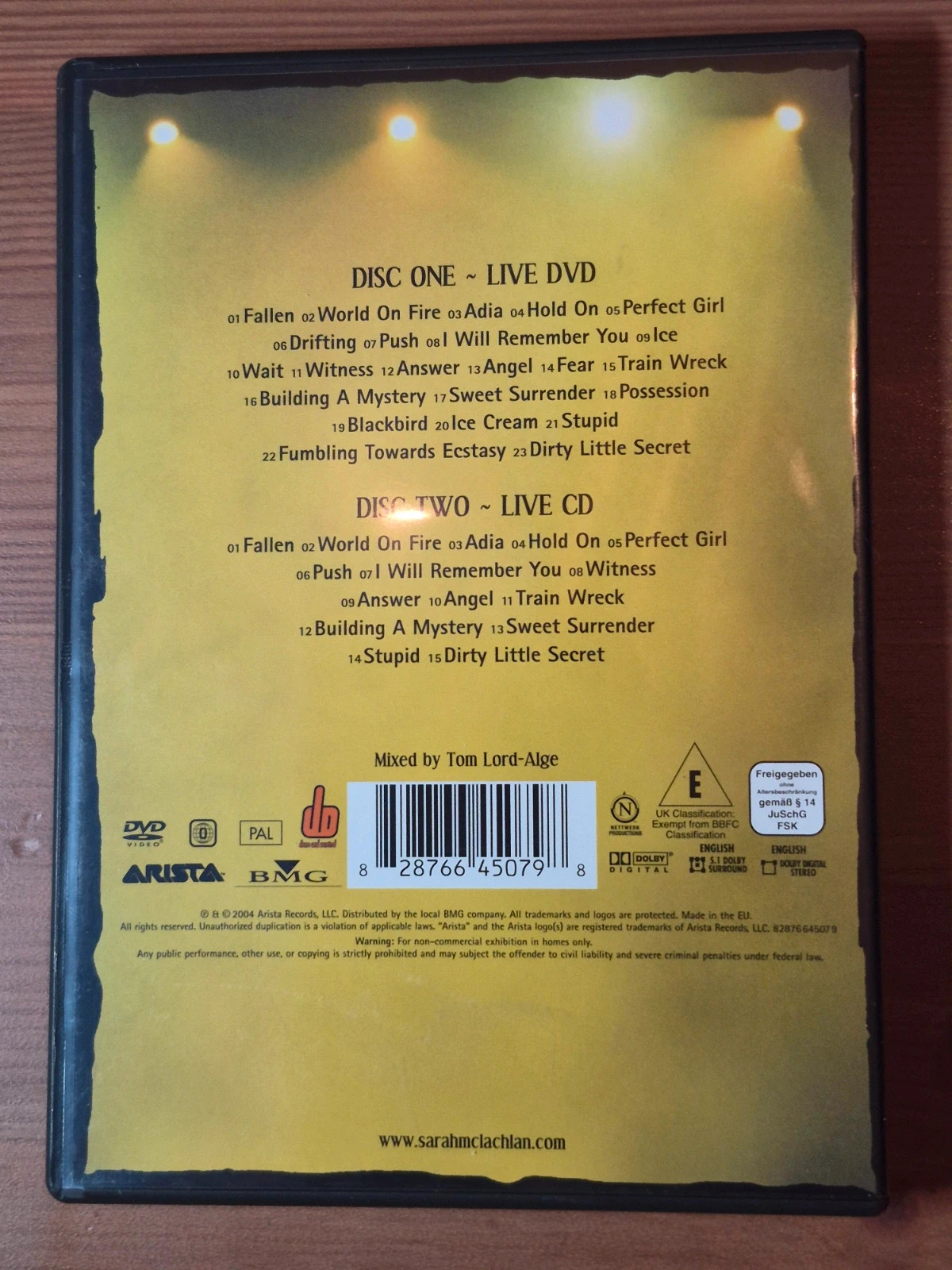 Dvd Sarah Mclachlan afterglow live 2