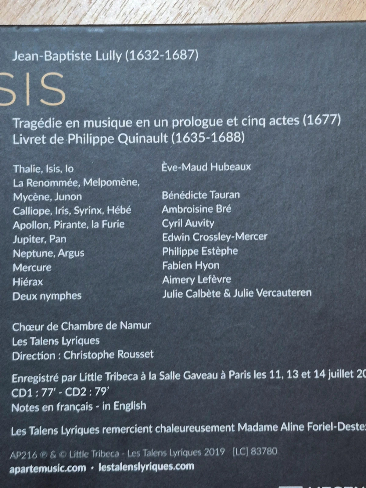 Coffret Cd audio Jean-Baptiste lully (isis) 3