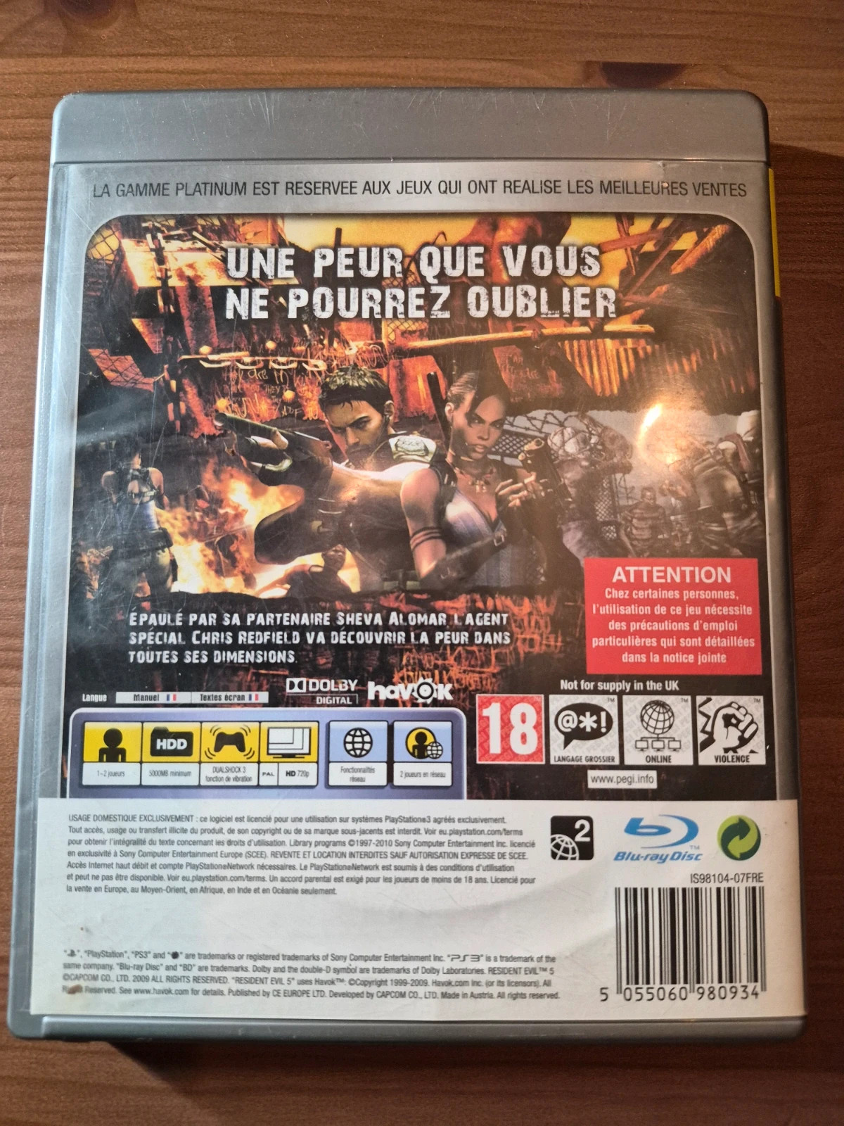 Jeu Resident Evil 5 version platinum PS3 2
