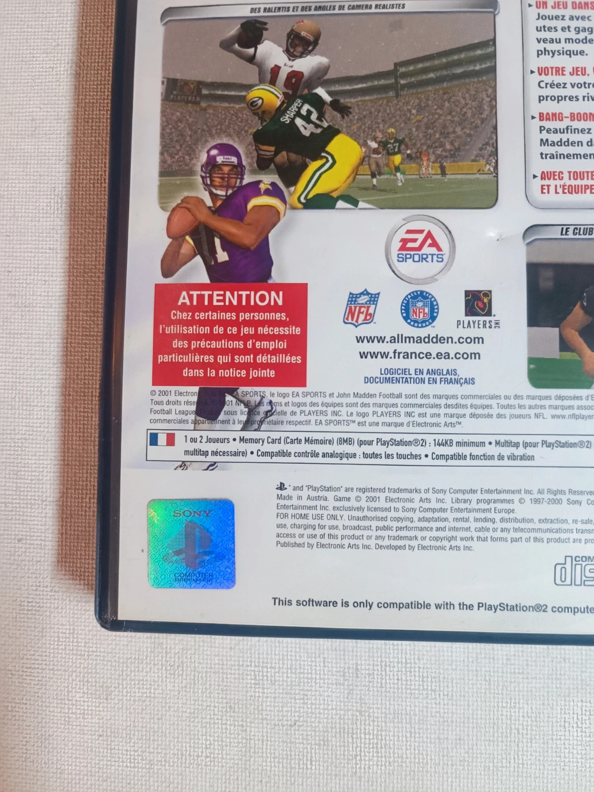 Jeu Madden 2002 pour PS2 complet 3
