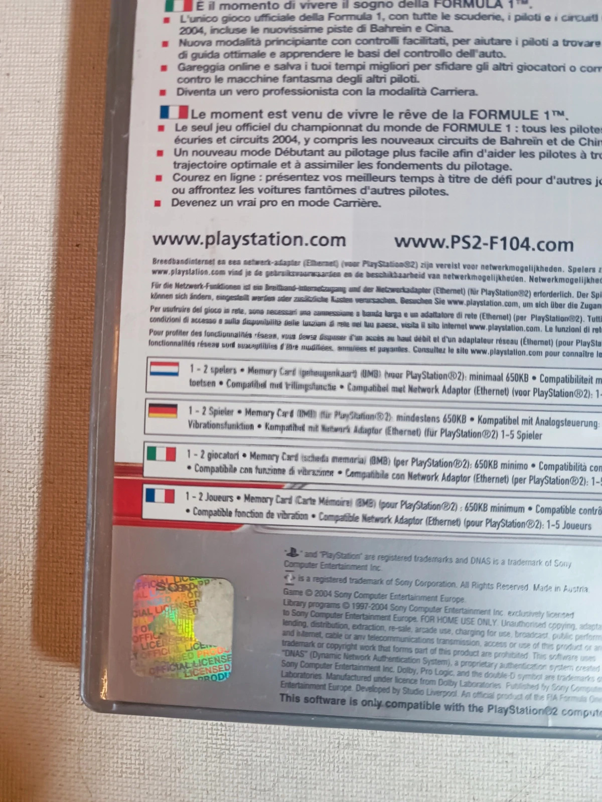 Jeu Formule 1 04 pour PS2 complet 3