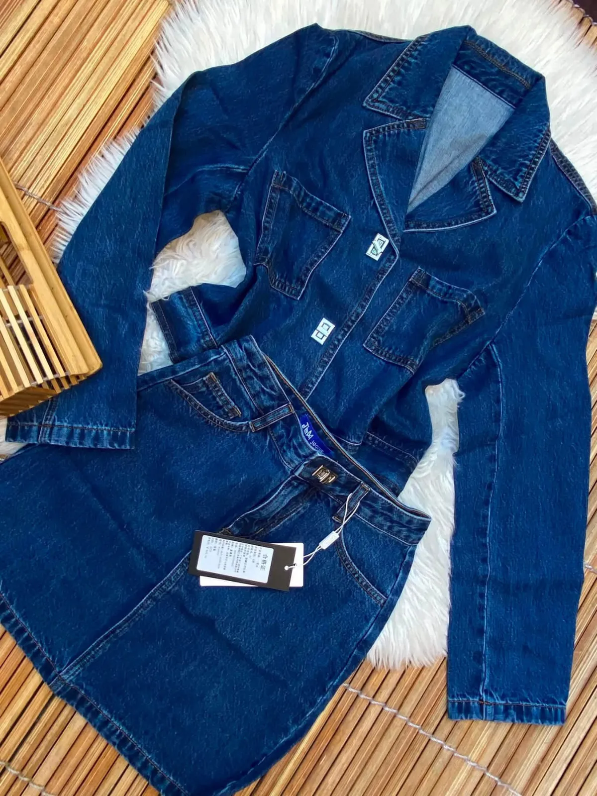 Veste en jean bleu brut avec ceinture 2