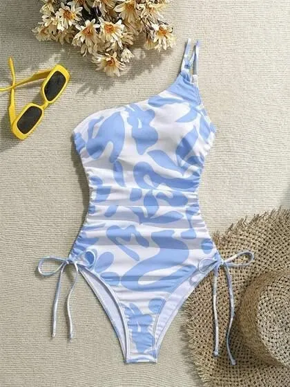 Maillot de bain une pièce bleu et blanc floral 2