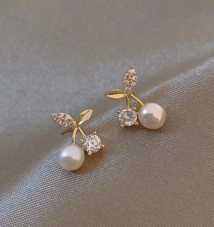 Boucles d'oreilles perles nœud doré 3
